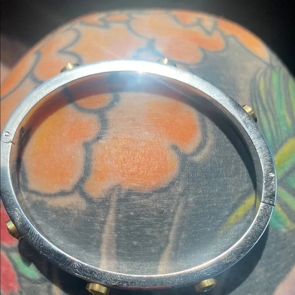 Gold and Silver Bangle with Crystal Accents - Picture 4 of 5